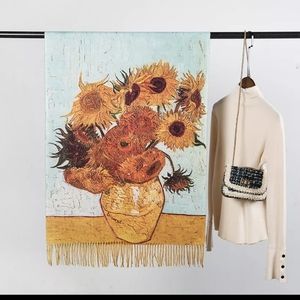♥️ NWT Cashmere Scarf For Women Elegant Flowers Sunflowers. Art